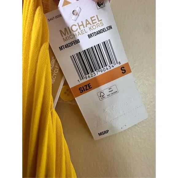Michael Kors Women’s Dandelion Yellow Pleated Dress With Logo Strap - Picture 4 of 7